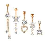 CATOR 5 Pcs Bauchnabelpiercing Chirurgenstahl Bauchnabelpiercing 10mm 12mm Stablänge Bauchnabelpiercing Silber Gold mit Perlen Strass Bauchnabelpiercing Titan Clip Geschenk für Frauen Schmuck