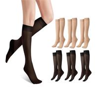 CATOR 6er Pack nylonstrümpfe damen, feinstrümpfe damen, nur die kniestrümpfe damen, Knie Seidenfein 15 DEN transparente Nylon Fein-Kniestrümpfe seidig glänzend breiter Komfortbund Damen（Schwarz）