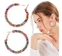 CATOR Bunte Perlen Hänger, Creolen Bun, Karneval Ohrringe, Böhmische Ohrbügel, Karnevalsschmuck für Mädchen und Frauen