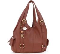 Catwalk Collection Handbags - Damen Leder Schultertasche - Handtasche Groß - Hobo Bag mit Viele Fächer - Alex - Hellbraun