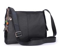 Catwalk Collection Handbags - Damen Umhängetasche Mittelgroß - Crossbody Bag - Leder Wildleder - Verstellbarer Schultergurt - Charlotte - Schwarz