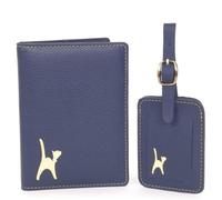 Catwalk Collection Handbags - Geschenkset für Damen: Reisepasshülle und Gepäckanhänger aus Leder - 2-teilig: Reisepass Etui und Kofferanhänger - Blau