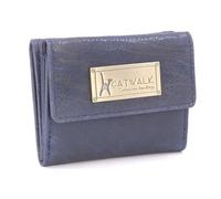 Catwalk Collection Handbags - Leder Geldbörse Damen - Portemonnaie Klein - 6 Kartenfächer und Münzfach - RFID Schutz - Geschenkbox - Eve - Blau
