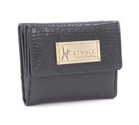 Catwalk Collection Handbags - Leder Geldbörse Damen - Portemonnaie Klein - 6 Kartenfächer und Münzfach - RFID Schutz - Geschenkbox - Eve - Schwarz