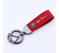 CAULO Auto-Schlüsselanhänger, Wildleder, Metallschnalle, Schlüsselanhänger, Ringe, drehbares Hufeisen, für Alfa Romeo Sportiva Giulia Stelvio Mito Giulietta Tonale,red