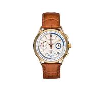 CAUNY - Uhr für Herren - Analoguhr - Accura Gold Chronograph - Chronograph mit Datumsfunktion - Kamelfarbenes Lederarmband - 10 ATM - Weißes Zifferblatt - Hergestellt aus 316L Stahl