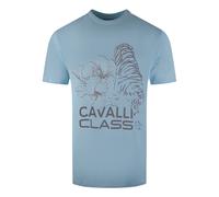 Cavalli Class Blumentiger-Design Hellblaues T-Shirt M