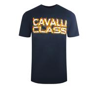 Cavalli Class Flaming Logo Marineblaues T-Shirt L