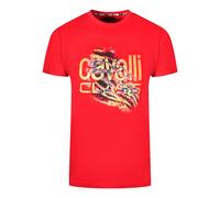 Cavalli Class Geschnittenes Tiger-Print Fett-Logo Rotes T-Shirt 2XL