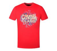 Cavalli Class Gradien Skalen Design Logo Rotes T-Shirt XL