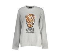 Cavalli Class Graues Fleece Sweatshirt mit Leopardenprint - Größe: 2XL