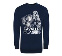 Cavalli Class grosses marineblaues Sweatshirt mit Blumen-Tiger-Design 2XL