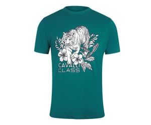 Cavalli Class - Grünes T-shirt Mit Tiger-blumenlogo L