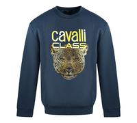 Cavalli Class Leopardenmuster Logo Marineblauer Pullover M