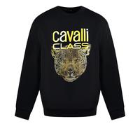 Cavalli Class Leoprint-Logo Schwarzer Pullover XL