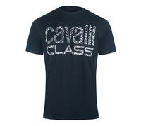 Cavalli Class - Marineblaues T-shirt Mit Auffälligem Zebra-print M