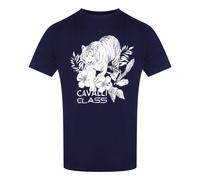 Cavalli Class - Marineblaues T-shirt Mit Tiger-blumenlogo M
