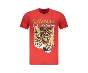 Cavalli Class Rotes Baumwoll-T-Shirt für Herren XL