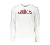 Cavalli Class Weißes Baumwoll-Sweatshirt mit Rotem Logo - Größe: L