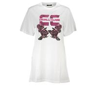 Cavalli Class Weißes Rundhals-Kleid mit Logo Print - Größe: 2XL