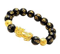 Cavestoff Schwarzes Feng Shui Perlenarmband Chinesisches Pi Xiu Armband Obsidian Reichtum Armband mit handgeschnitztem Amulett für Glück und Reichtum