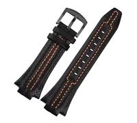 CAWEUER 15 x 27 mm konvexes Uhrenarmband for Seiko, kompatibel mit Sportura SNL029P2-SNL021P1 SNL595P2 SNL017P1, Lederarmband for Herren(Black-Orange-Black)