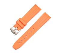 CAWEUER 20 mm 21 22, lückenloses Uhrenarmband aus Gummi mit gebogenem Ende, kompatibel Rolex Submariner Daytona Omega S-Watch, Silikonarmband, schwarzes Armband(Orange,21mm)