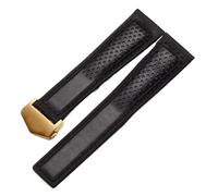 CAWEUER 22 mm, kompatibel mit Tag Heuer Carrera Monaco F1-Uhrenarmband, schwarze rote Linie, Herrenarmband, Edelstahlschnalle, Rindsleder-Uhrenarmbänder(Black-gold)