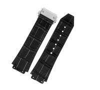 CAWEUER Kompatibel mit dem Armband BIG BANG Uhrenarmband Edelstahlschnalle Kostenloses Werkzeug Herren Neues Echtleder-Gummiarmband 26 * 19 mm Braun Schwarz(Slub-black,26X19mm no clasp)