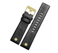 CAWEUER Lederarmband kompatibel mit Diesel DZ7257 1657 4323 7314 7313 7371 Uhrenarmband 22 24 26 27 28 30 mm Schwarz Braun Weiß Band(Black gols,24mm)