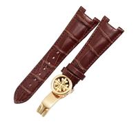 CAWEUER Lederarmband kompatibel mit Patek Philippe 5711 5712G, wasserdicht, konkav, Faltschließe, 25 mm, Rindslederarmband(Brown gold)