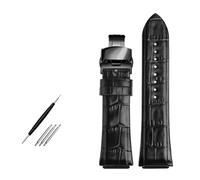 CAWEUER Uhrenarmbänder kompatibel mit Guess Top Layer Rindsleder-Uhrenarmband W0040G3 W0040G5 W0247G3 Leder-Uhrenkette 22 mm(Black-black-a)