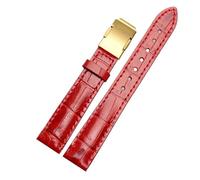 CAWEUER Uhrenarmband aus echtem Leder, kompatibel mit Casio Sheen Series She-5010/5018 5012 5023, Damen-Uhrenarmband mit Faltschließe, 16 mm(Red-Gold,18mm)