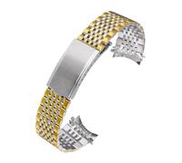 CAWEUER Uhrenarmband mit gebogenem Ende, kompatibel Omega, Seamaster, Speedmaster, DeVille, Edelstahlarmband, 18 mm, 19, 20, dünnes Armband, Gürtel, Silber/Gold(Silver gold,18mm)