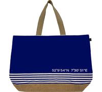 Cawö Strandtasche Koordinaten 55710-13 Marine - Canvas Beach Bag aus Baumwolle & Jute - Tasche ca. 40x55 cm