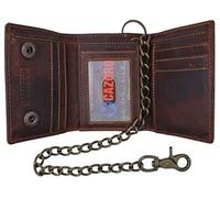 CAZORO Herren RFID-blockierende dreifach gefaltete Vintage Leder Biker Kette Geldbörse mit Druckknopfverschluss, RHU Brown, Bikerbörse