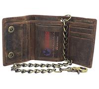 CAZORO Herren RFID-blockierende dreifach gefaltete Vintage Leder Biker Kette Geldbörse mit Druckknopfverschluss, braun, Bikerbörse