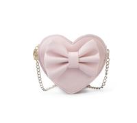 Cazqgoy Mini Shoulder Bag in Heart Shape Zip, Coin Purse, Chain Bag Bow, School Bag (Rosa)