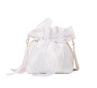 Cazqgoy Women's Pearl Lace Bowknot Handbag Summer Bucket Shoulder Bag Handbag (White)