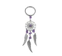 CAZSTYK Böhmischer Traumfänger-Schlüsselanhänger aus Legierung, Naturstein, Flügel-Schlüsselanhänger für Männer und Frauen, Taschenanhänger, Partygeschenke, Zubehör, violett, As detailed discription