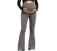 CAZSTYK Dehnbare Schwangerschaftshose mit weitem Bein, elastischer Bund, atmungsaktiv, Alltagskleidung, Umstandshose, hohe Taille, Schwangerschaftshose, Bürokleidung für Schwangere, grau, M