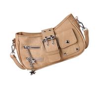 CAZSTYK Elegante Umhängetasche aus Baumwolle, undurchlässig, PU-Leder, mehrere Fächer, perfekt für Arbeit, andere Ausflüge, modifizierbarer Gürtel, Damenhandtasche, khaki, One Size