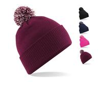 CB450 Beechfield Strickmütze Doppellagiger Strick Bommelmütze Burgundy One Size