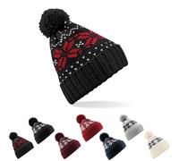 CB456 Beechfield Strickmütze im zeitlosen Fair-Isle-Strickmuster Burgundy One Size