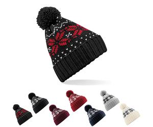CB456 Beechfield Strickmütze im zeitlosen Fair-Isle-Strickmuster Burgundy One Size