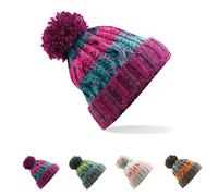 CB486 Beechfield Bommelmütze aus schwerem Mehrfachgarn im Zopfmuster-Design Lavender Fizz One Size