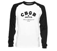 CBGB OMFUG Herren Damen Unisex Baseball T-Shirt Weiß Schwarz 2/3 Ärmel Women's Men's Unisex Größe L Men's White T-Shirt Large Size L