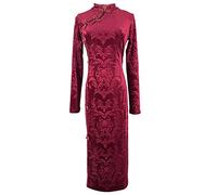 CBROOT Chinesisches Cheongsam-Kleid Für Frauen - Mode Elegante Chinesische Traditionelle Kleidung Langarm Cheongsams Für Frauen Winter Herbst Samt Slim Brautkleid Qipao, Rot, L