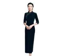 CBROOT Chinesisches Cheongsam-Kleid Für Frauen - Mode Samt Langarm Cheongsam Herbst Winter Retro Verbesserte Chinesische Traditionelle Kleider Qipao Tang Anzug Elegantes Abendkleid, Schwarz, XXL