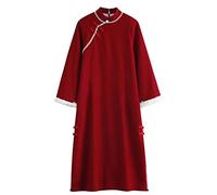 CBROOT Chinesisches Cheongsam-Kleid Für Frauen - Mode Verdickter Samt Warmer Chinesischer Stil Herbst Winter Moderner Cheongsam Kleid Lange Elegante Kleider Langarm Bankett Qipao, Rot, M